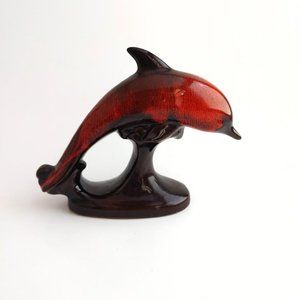 Vintage Evangeline RedWare Pottery Dolphin Orange Drip Glaze Figurine, MCM, EUC